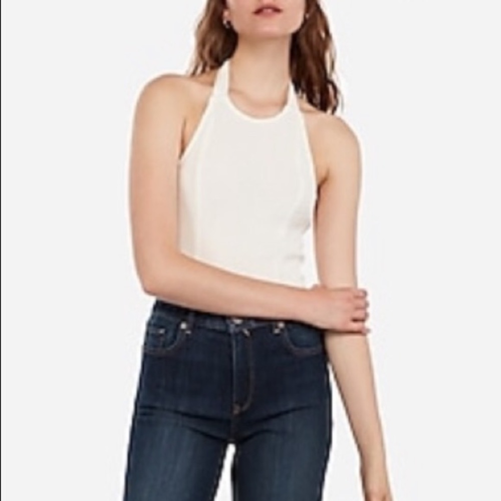 Express smocked white halter crop top